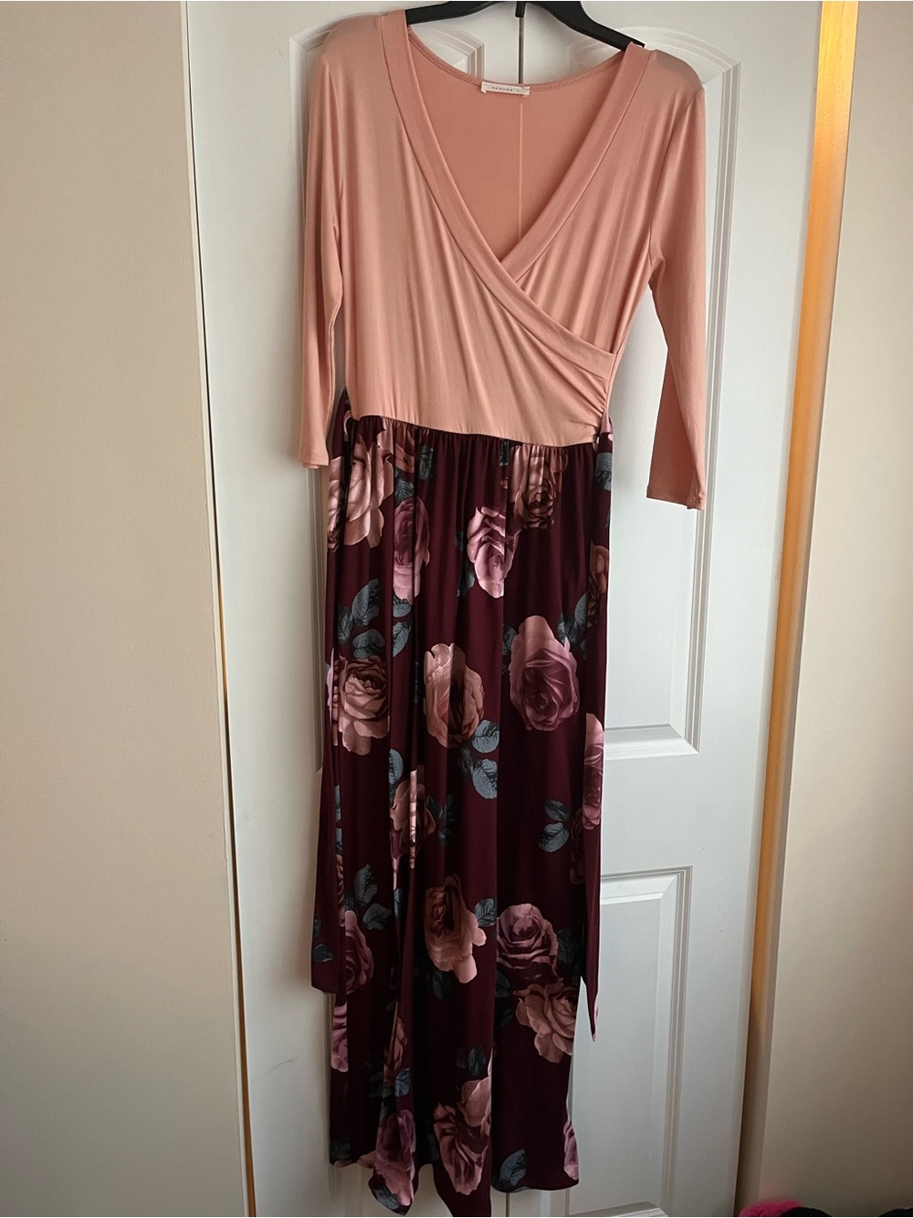 Filly Flair Peach Top with Burgundy Rose-Print Maxi Dress